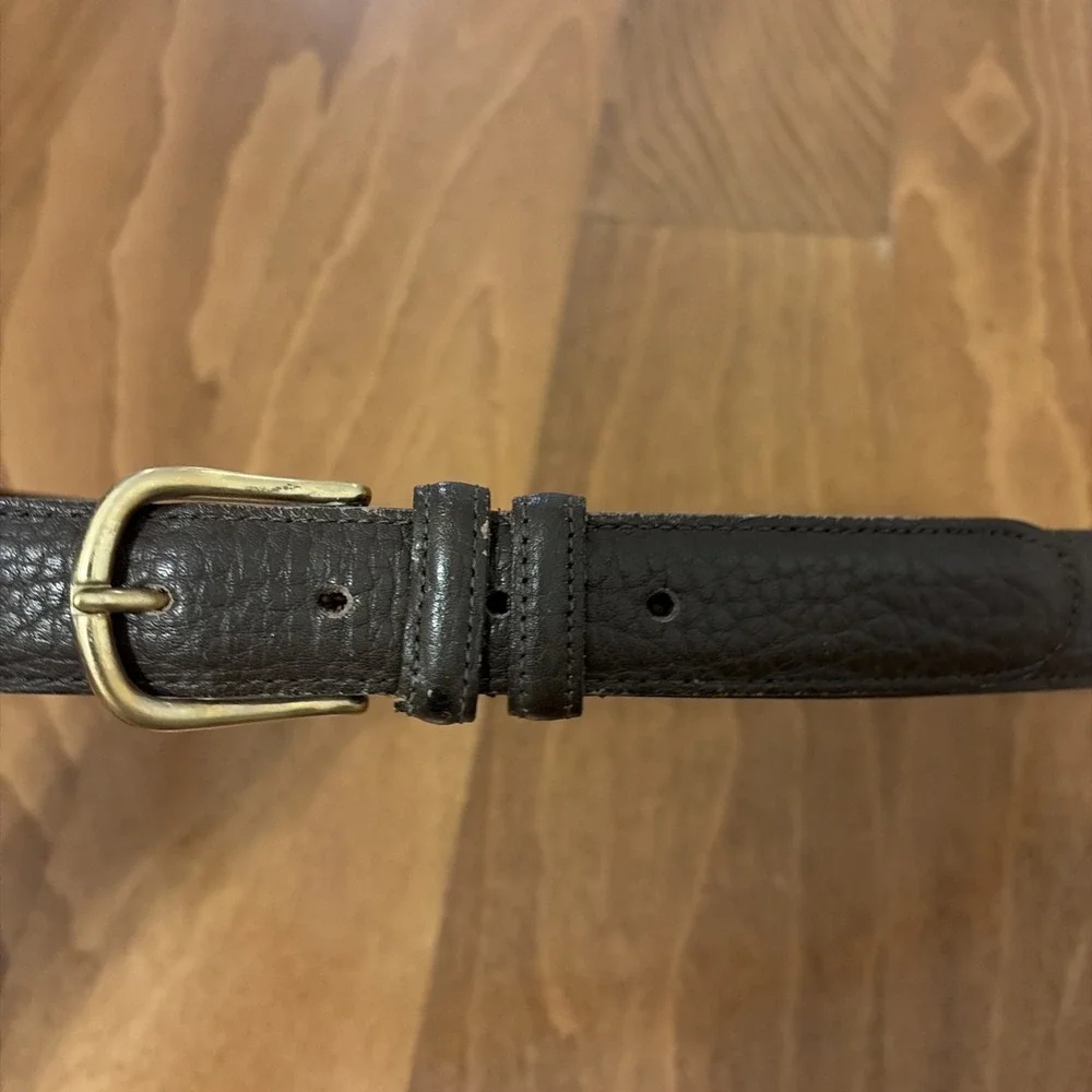 Vintage LL Bean Brown Leather Belt Mens 36 Brass Buckle Made In USA 61029 F277